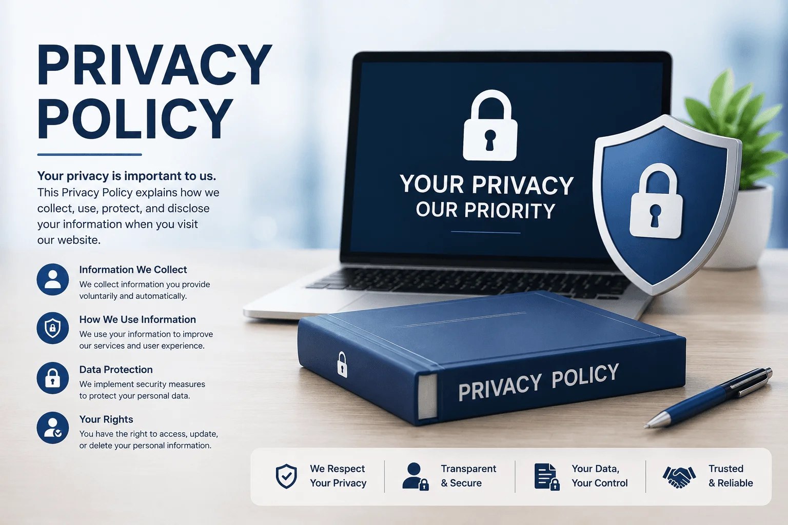 Privacy Policy page illustration with secure data protection and privacy concept for YuviNews.com