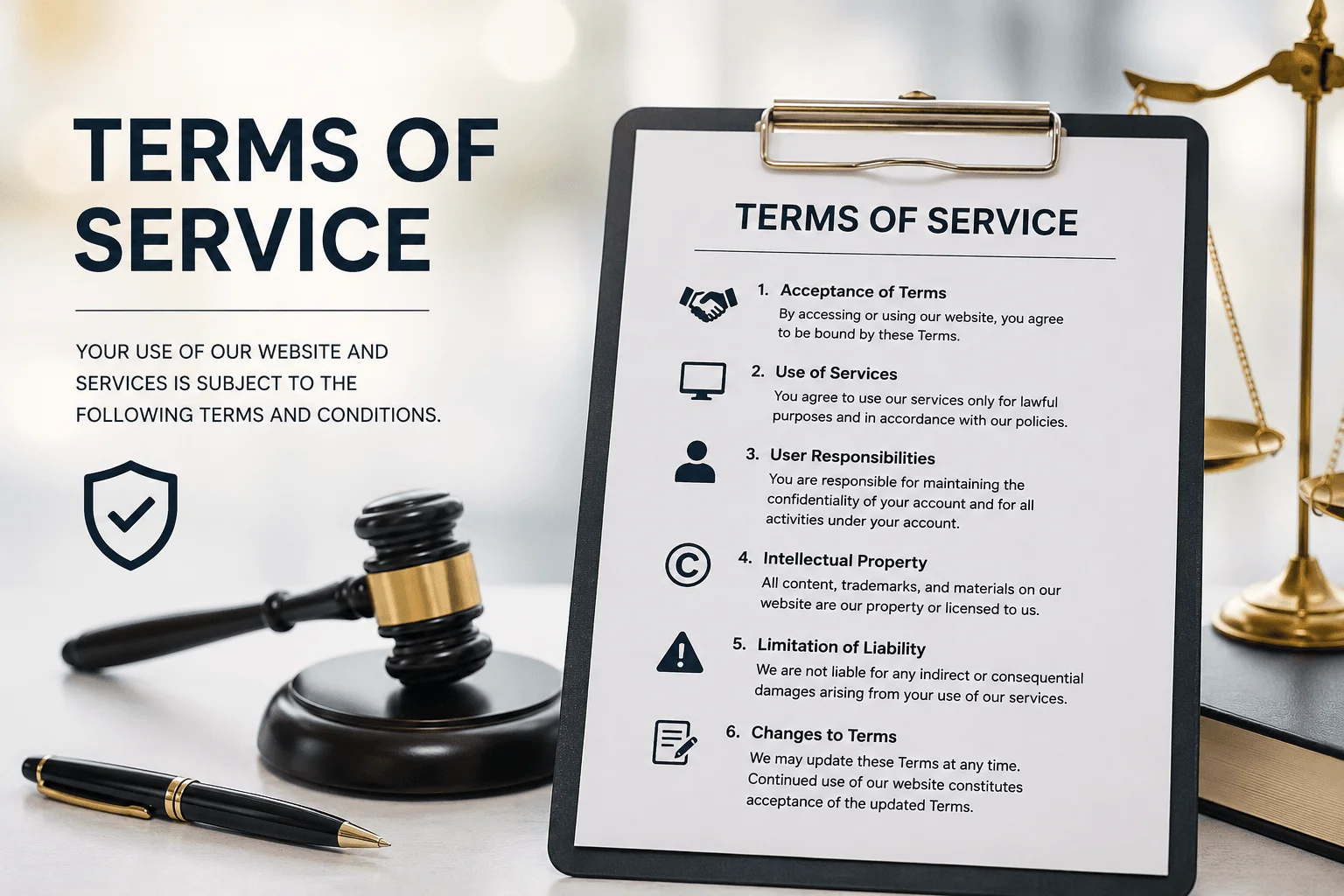 Terms of Service page illustration with legal agreement and website usage policy concept for YuviNews.com